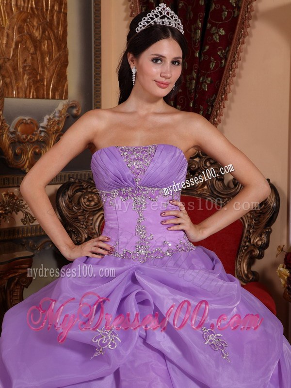 on Sale Lavender Strapless Floor-length Organza Beaded Quinceanera Dress
