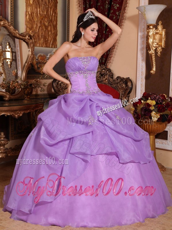 on Sale Lavender Strapless Floor-length Organza Beaded Quinceanera Dress
