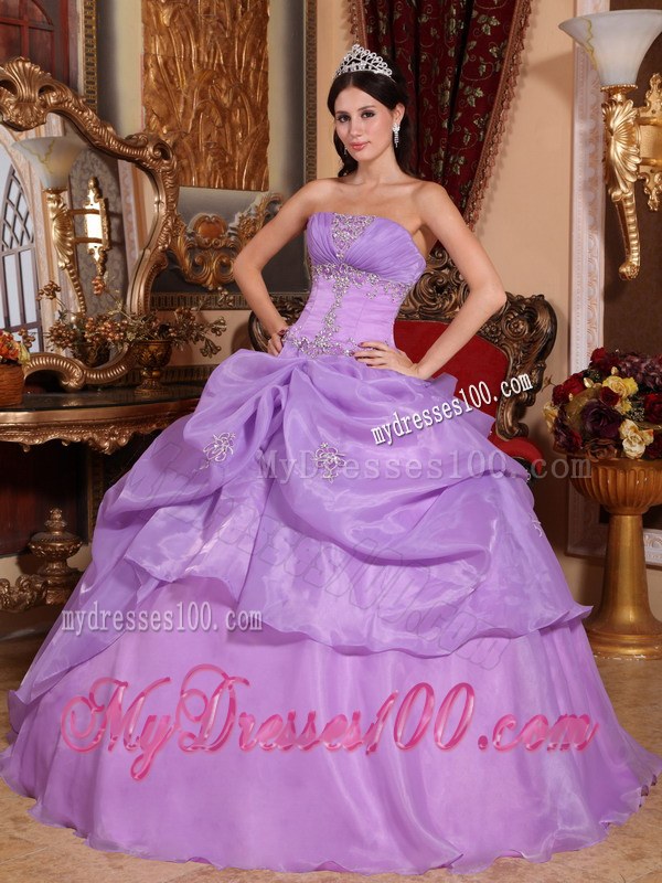 on Sale Lavender Strapless Floor-length Organza Beaded Quinceanera Dress