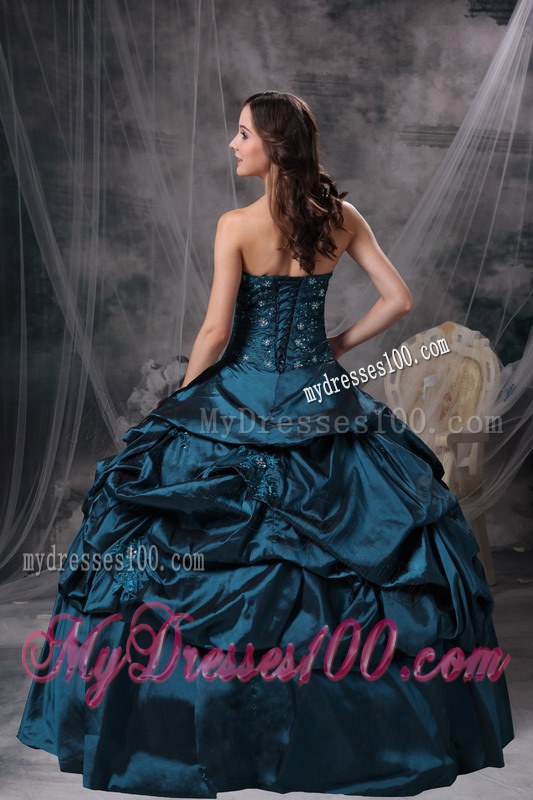 Navy Sweetheart Appliques and Hand Flowers Quince Dress