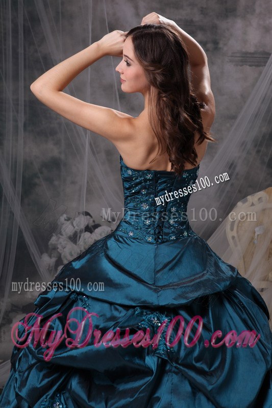 Navy Sweetheart Appliques and Hand Flowers Quince Dress