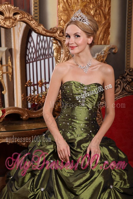 Beaded Olivaceous Ball Gown Quinceanera Dress with Pick-ups