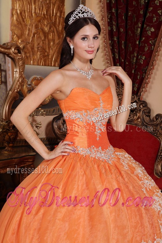 Sweetheart Orange Red Organza Beading Quinceanera Dress with Pick-ups