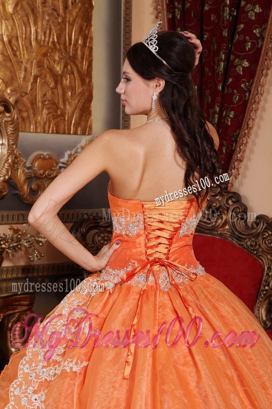 Sweetheart Orange Red Organza Beading Quinceanera Dress with Pick-ups