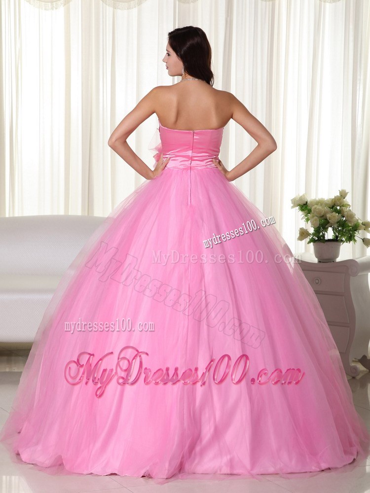 Beaded Sweetheart Flower Quinceanera Dresses in Rose Pink