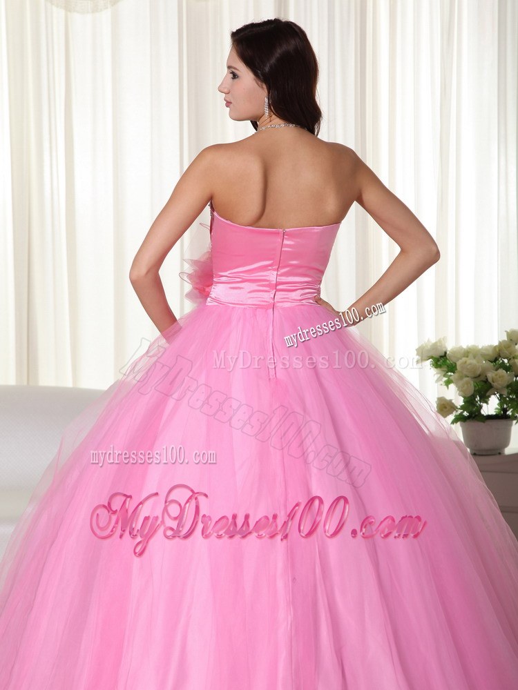 Beaded Sweetheart Flower Quinceanera Dresses in Rose Pink