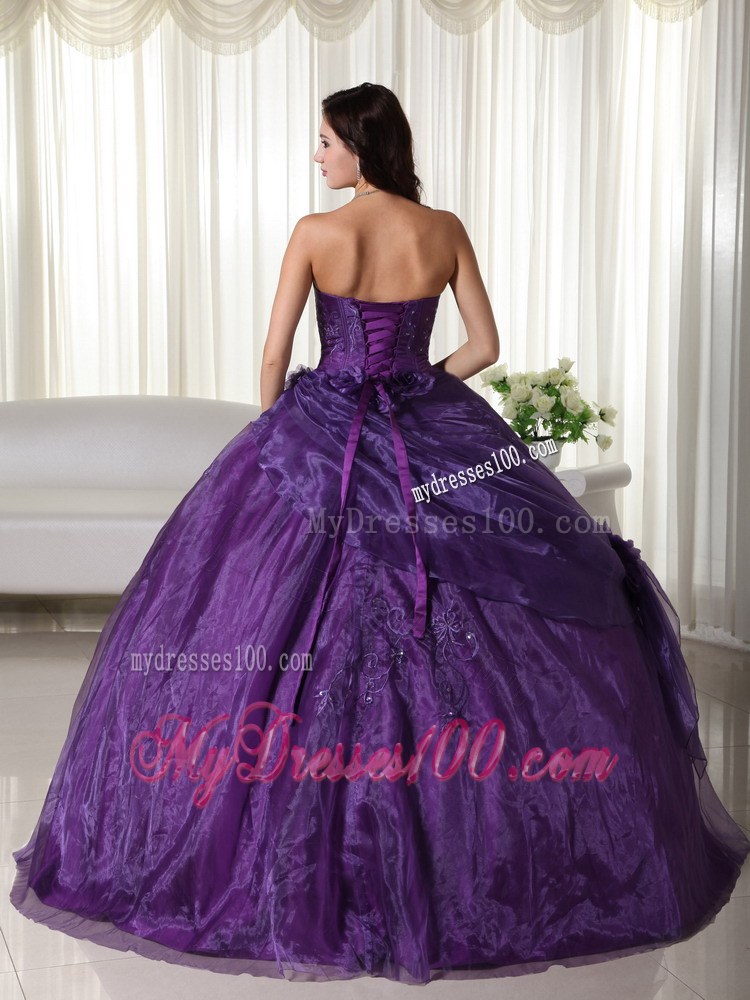 Affordable Eggplant Purple Strapless Ruched Quinceanera Gown