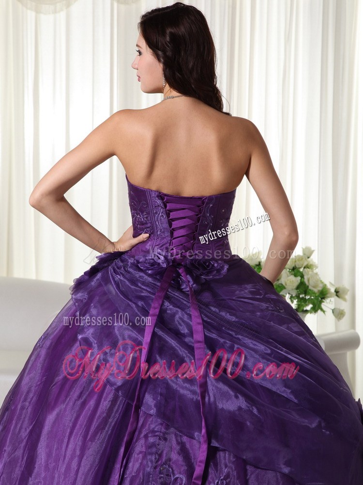 Affordable Eggplant Purple Strapless Ruched Quinceanera Gown