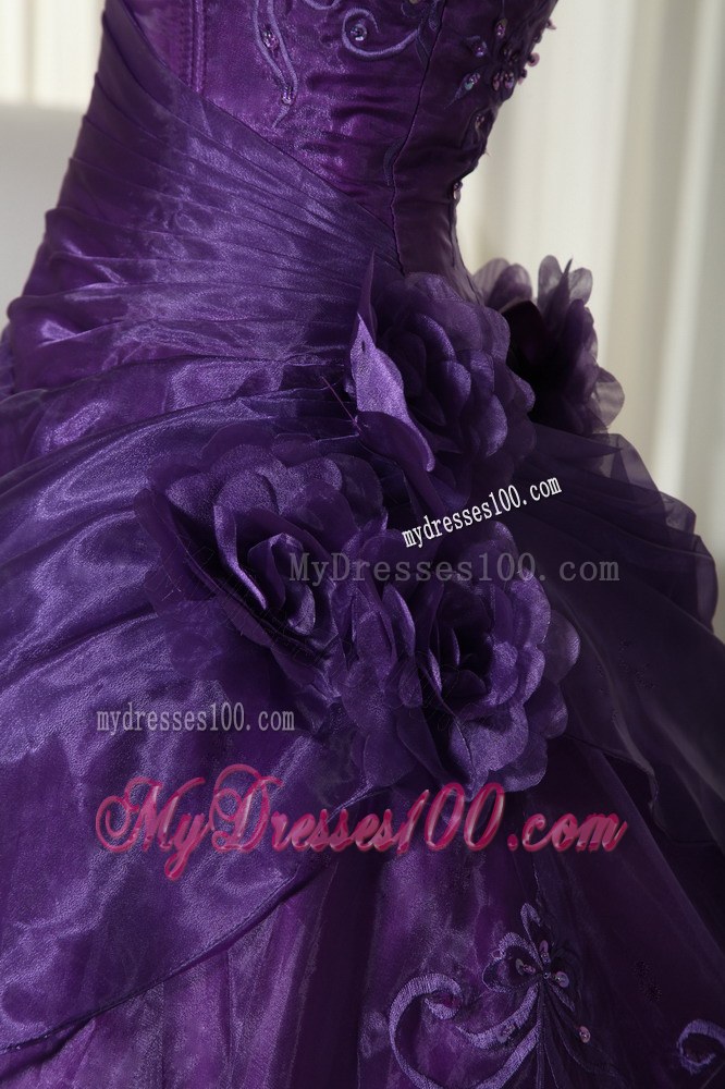 Affordable Eggplant Purple Strapless Ruched Quinceanera Gown