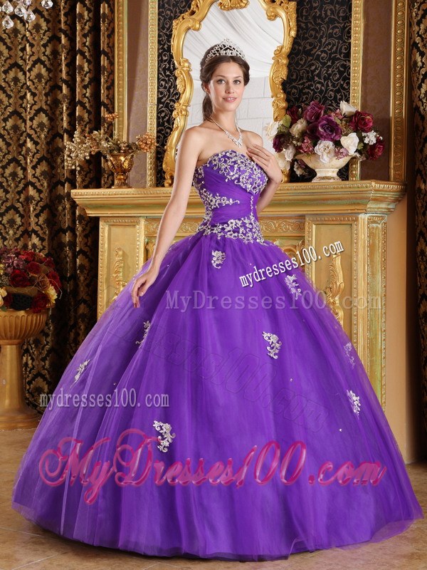 Twinkling Purple Tulle Sweetheart Appliques Quinceanera Dress