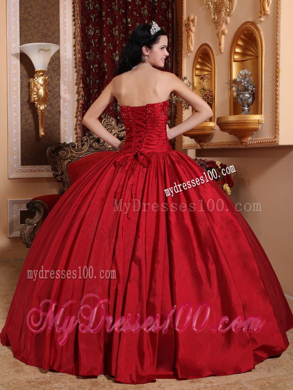 Simple Long Burgundy Strapless Beading Sweet Sixteen Quinceanera Dresses