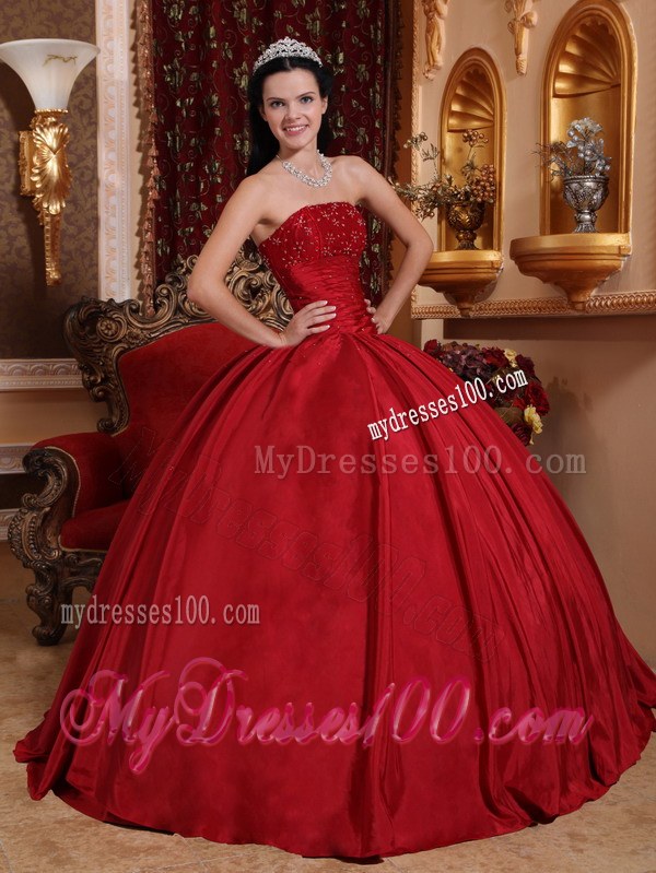 Simple Long Burgundy Strapless Beading Sweet Sixteen Quinceanera Dresses