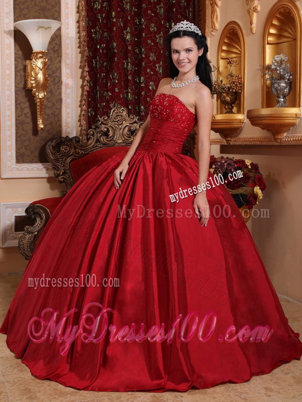 Simple Long Burgundy Strapless Beading Sweet Sixteen Quinceanera Dresses