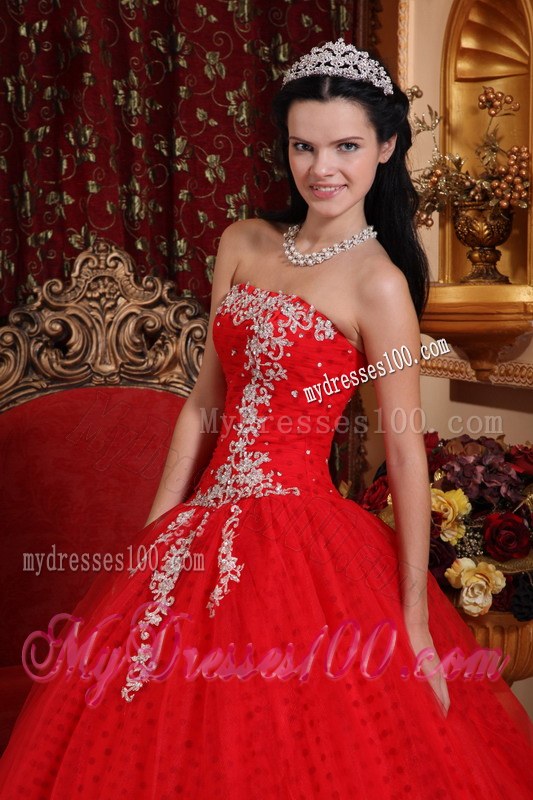 Popular Red Sweet 15 Dresses Floor-length with Appliqued Hemline