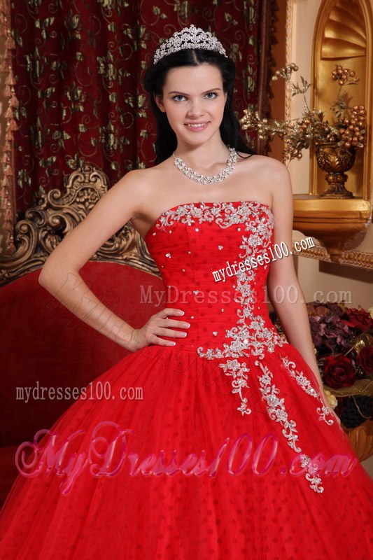 Popular Red Sweet 15 Dresses Floor-length with Appliqued Hemline