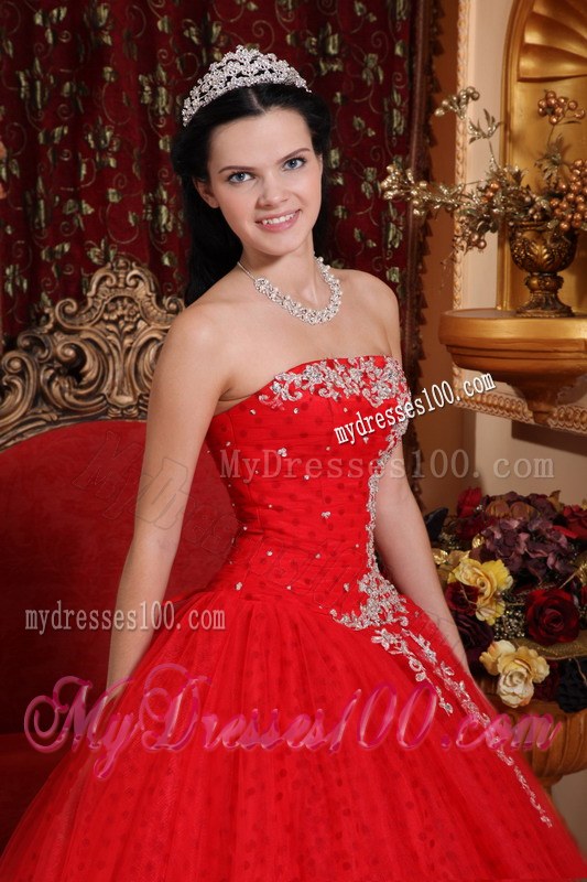 Popular Red Sweet 15 Dresses Floor-length with Appliqued Hemline