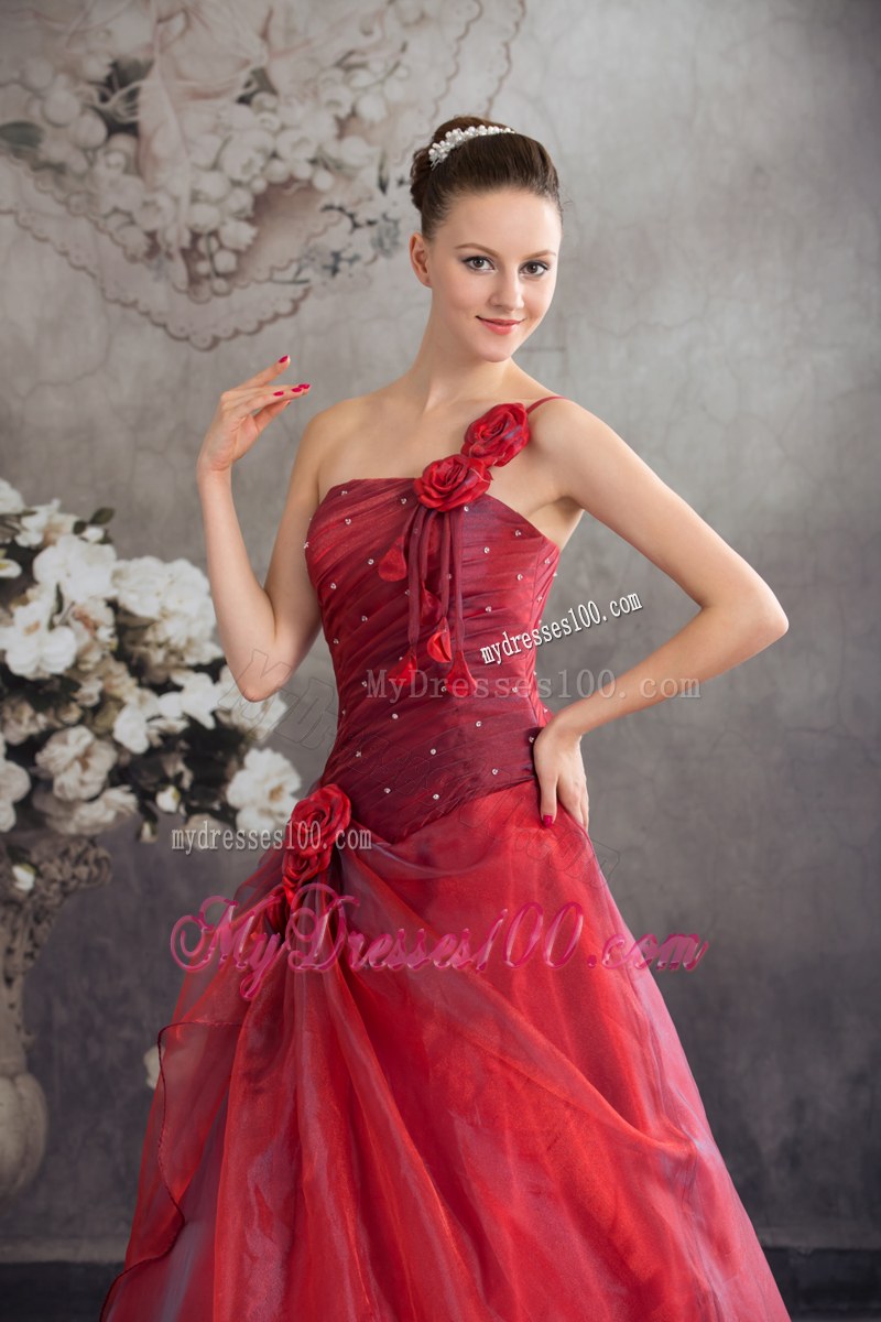 Cheap Red A-line Hand-made Flower Organza Sweet 16 Dresses
