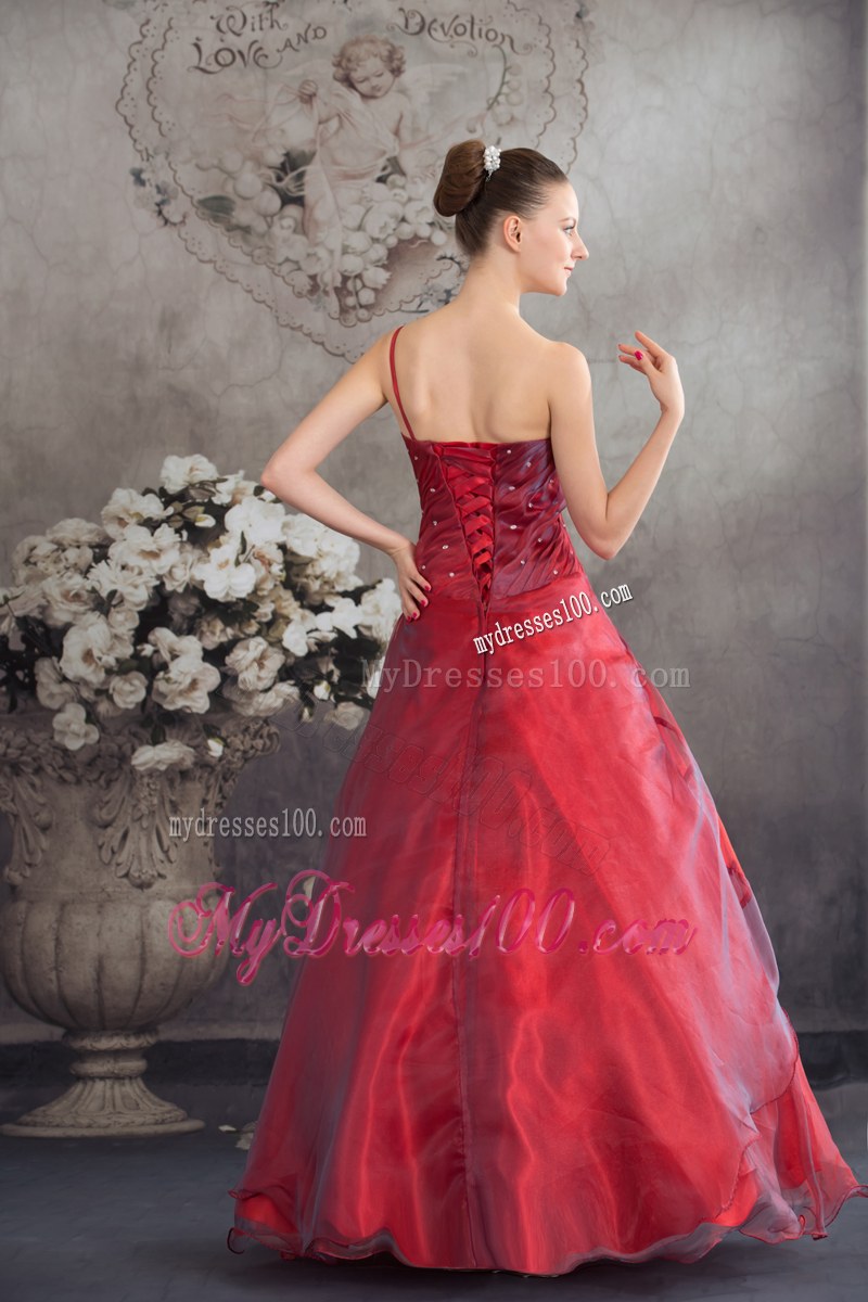 Cheap Red A-line Hand-made Flower Organza Sweet 16 Dresses