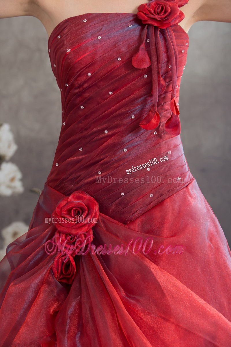 Cheap Red A-line Hand-made Flower Organza Sweet 16 Dresses