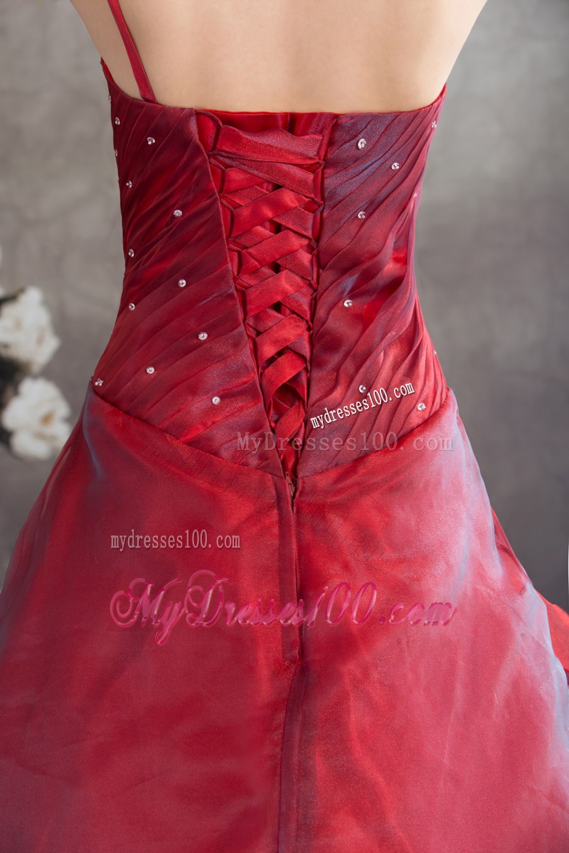 Cheap Red A-line Hand-made Flower Organza Sweet 16 Dresses