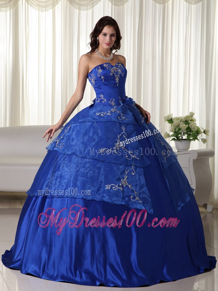 Royal Blue Bodice Quinceanera Dress with Embroidery Layers