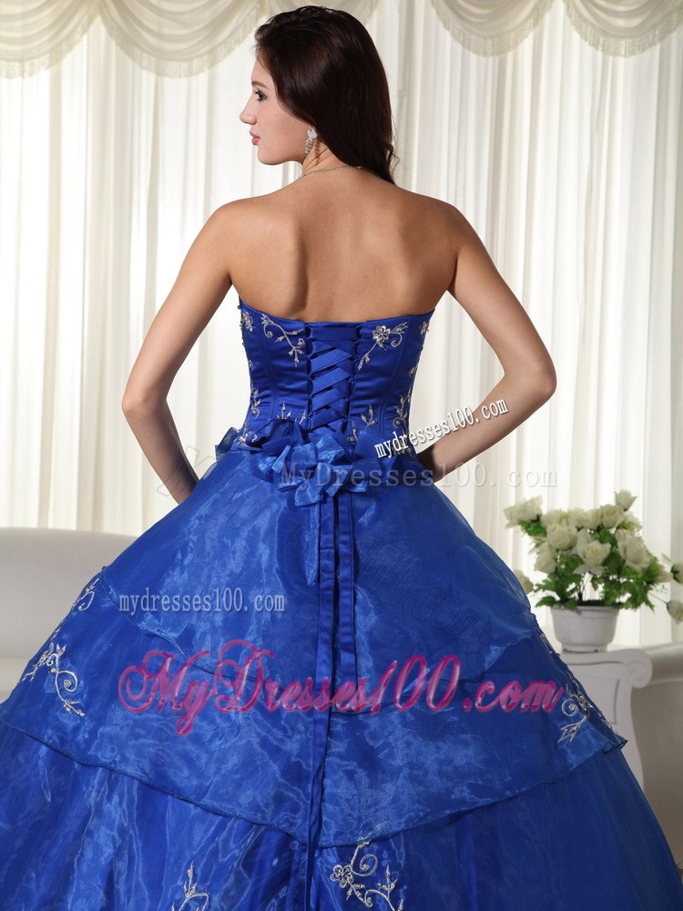 Royal Blue Bodice Quinceanera Dress with Embroidery Layers