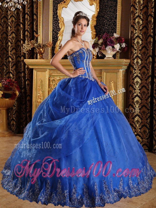 Royal Blue Sweetheart Floor-length Appliques Quinceanera Dress