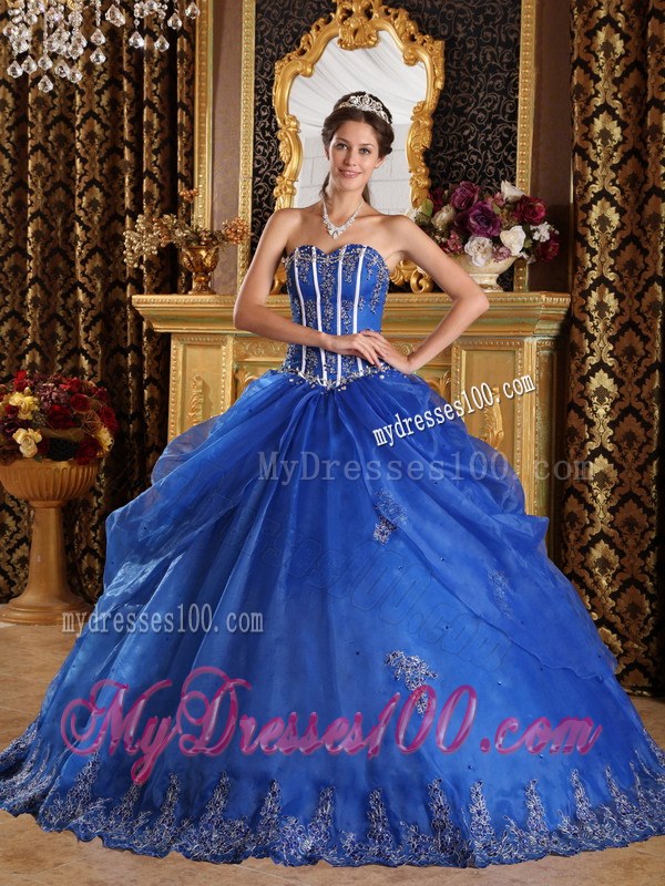 Royal Blue Sweetheart Floor-length Appliques Quinceanera Dress