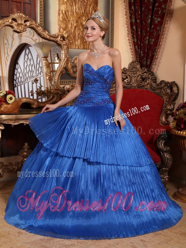 Fashionable Sweetheart Royal Blue Pleats Quinceanera Gown Floor-length