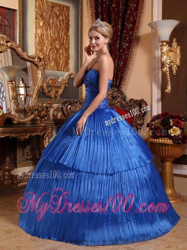 Fashionable Sweetheart Royal Blue Pleats Quinceanera Gown Floor-length