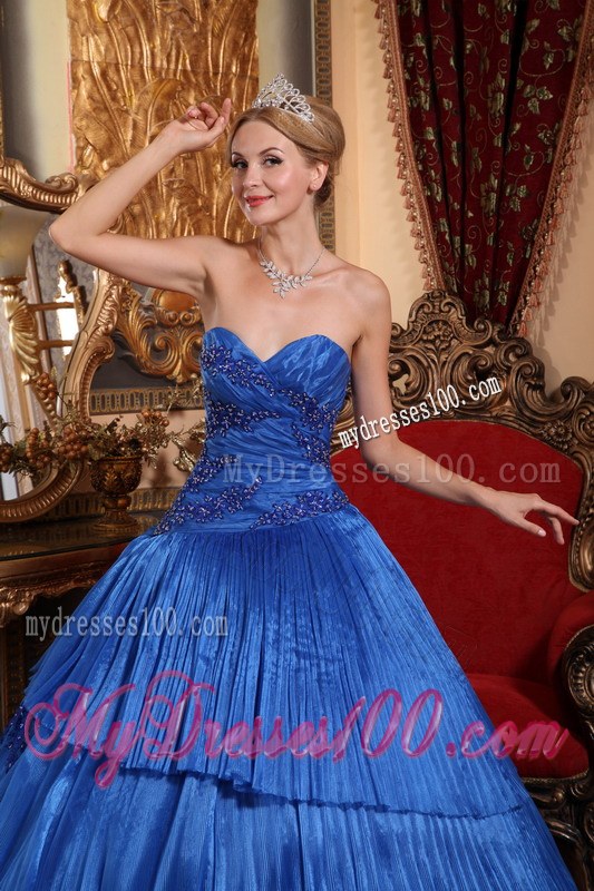 Fashionable Sweetheart Royal Blue Pleats Quinceanera Gown Floor-length