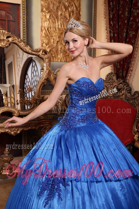 Fashionable Sweetheart Royal Blue Pleats Quinceanera Gown Floor-length