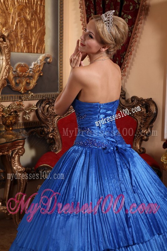 Fashionable Sweetheart Royal Blue Pleats Quinceanera Gown Floor-length