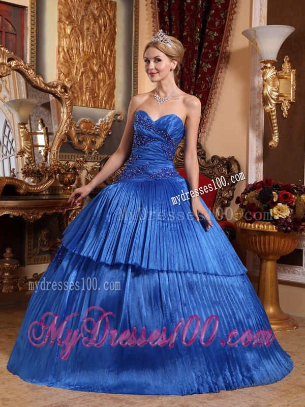 Fashionable Sweetheart Royal Blue Pleats Quinceanera Gown Floor-length