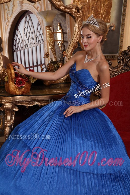 Fashionable Sweetheart Royal Blue Pleats Quinceanera Gown Floor-length