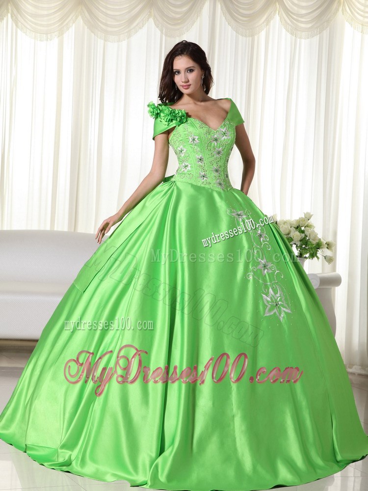 Spring Green off -the-Shoulder Embroidery Sweet 16 Dress 2013