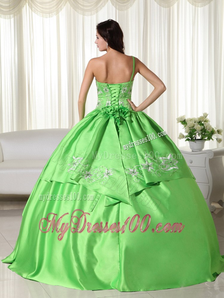 Spring Green off -the-Shoulder Embroidery Sweet 16 Dress 2013