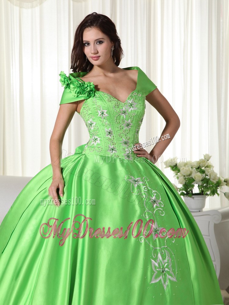 Spring Green off -the-Shoulder Embroidery Sweet 16 Dress 2013