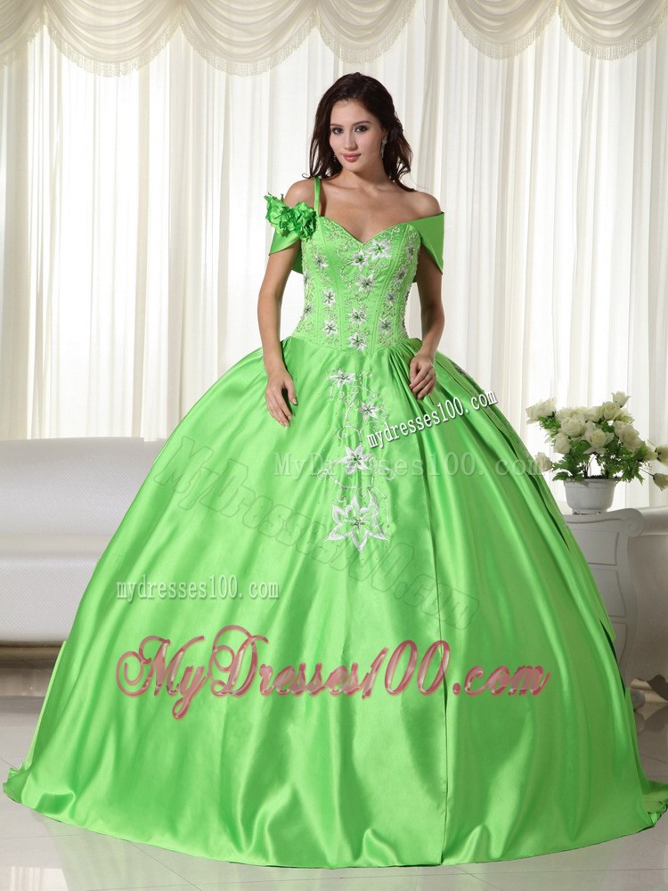 Spring Green off -the-Shoulder Embroidery Sweet 16 Dress 2013