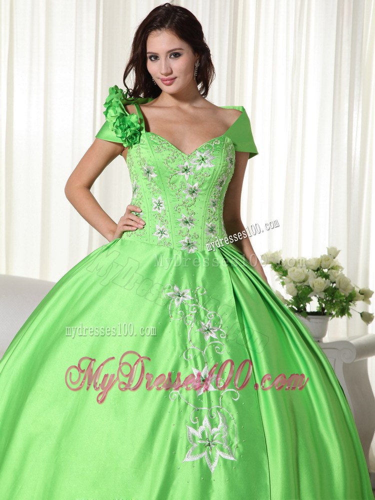 Spring Green off -the-Shoulder Embroidery Sweet 16 Dress 2013