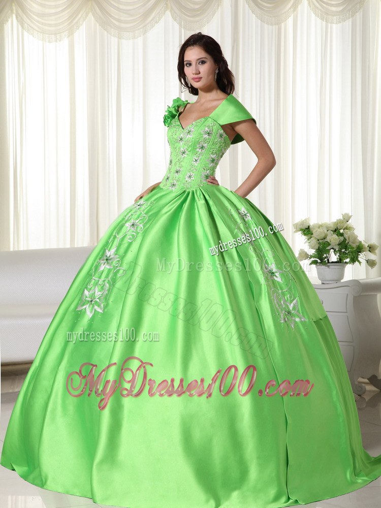 Spring Green off -the-Shoulder Embroidery Sweet 16 Dress 2013