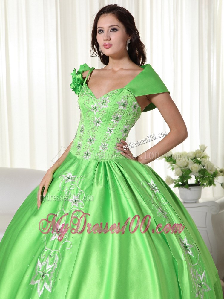 Spring Green off -the-Shoulder Embroidery Sweet 16 Dress 2013