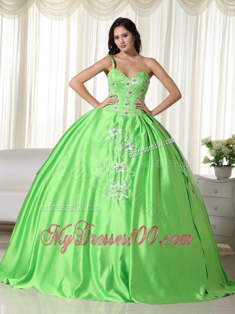 Spring Green off -the-Shoulder Embroidery Sweet 16 Dress 2013