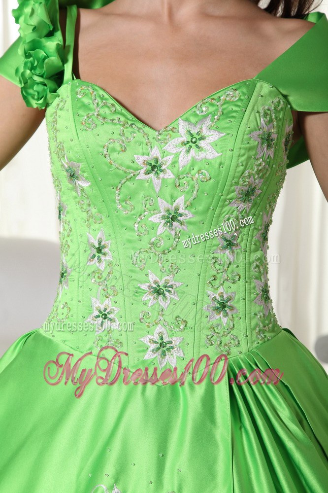 Spring Green off -the-Shoulder Embroidery Sweet 16 Dress 2013