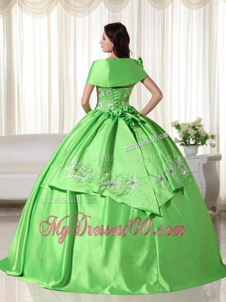 Spring Green off -the-Shoulder Embroidery Sweet 16 Dress 2013