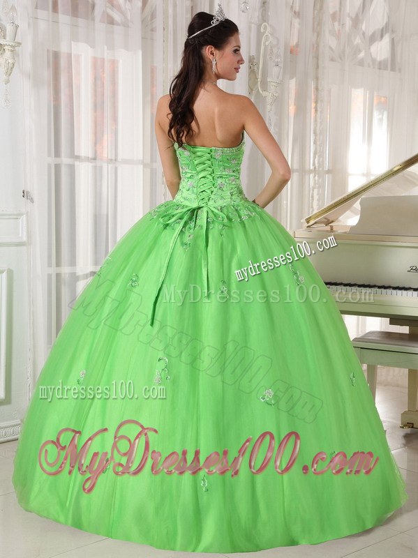 Spring Green Ball Gown Appliques Strapless Quinceanera Dress