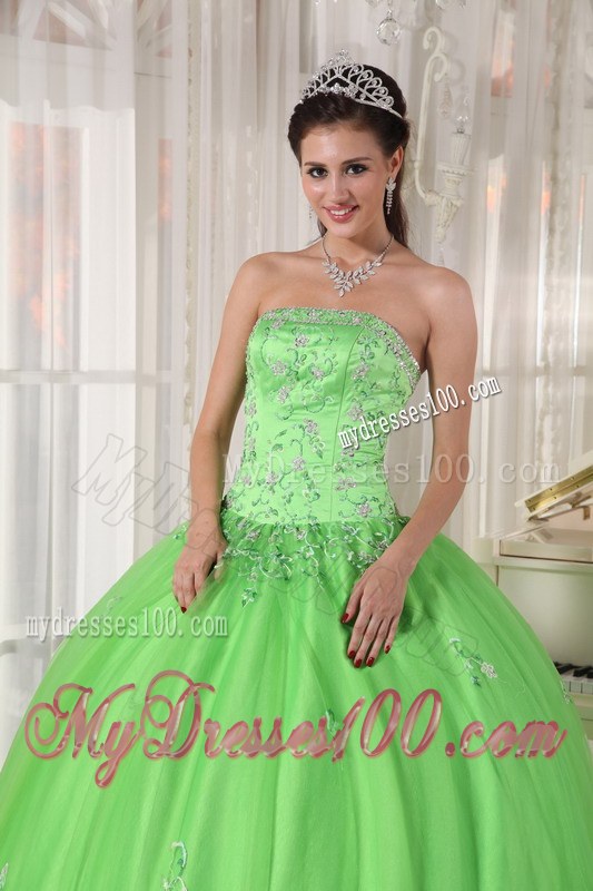 Spring Green Ball Gown Appliques Strapless Quinceanera Dress