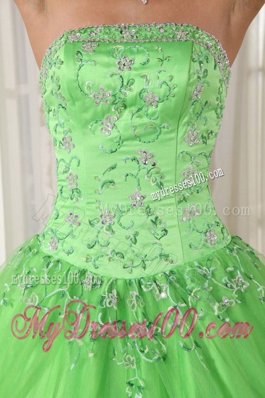 Spring Green Ball Gown Appliques Strapless Quinceanera Dress
