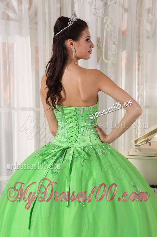 Spring Green Ball Gown Appliques Strapless Quinceanera Dress