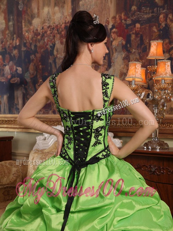 Lovely Spring Green Wide Straps Appliques and Pick-ups Dress for Quince